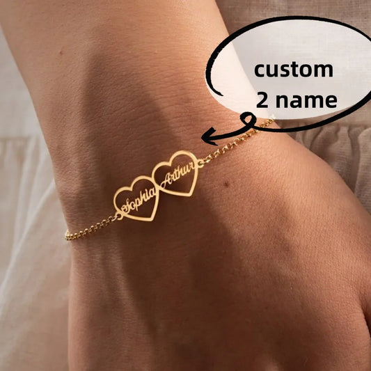 Bracelet Coeur Double Nom Personnalisé pour Femme